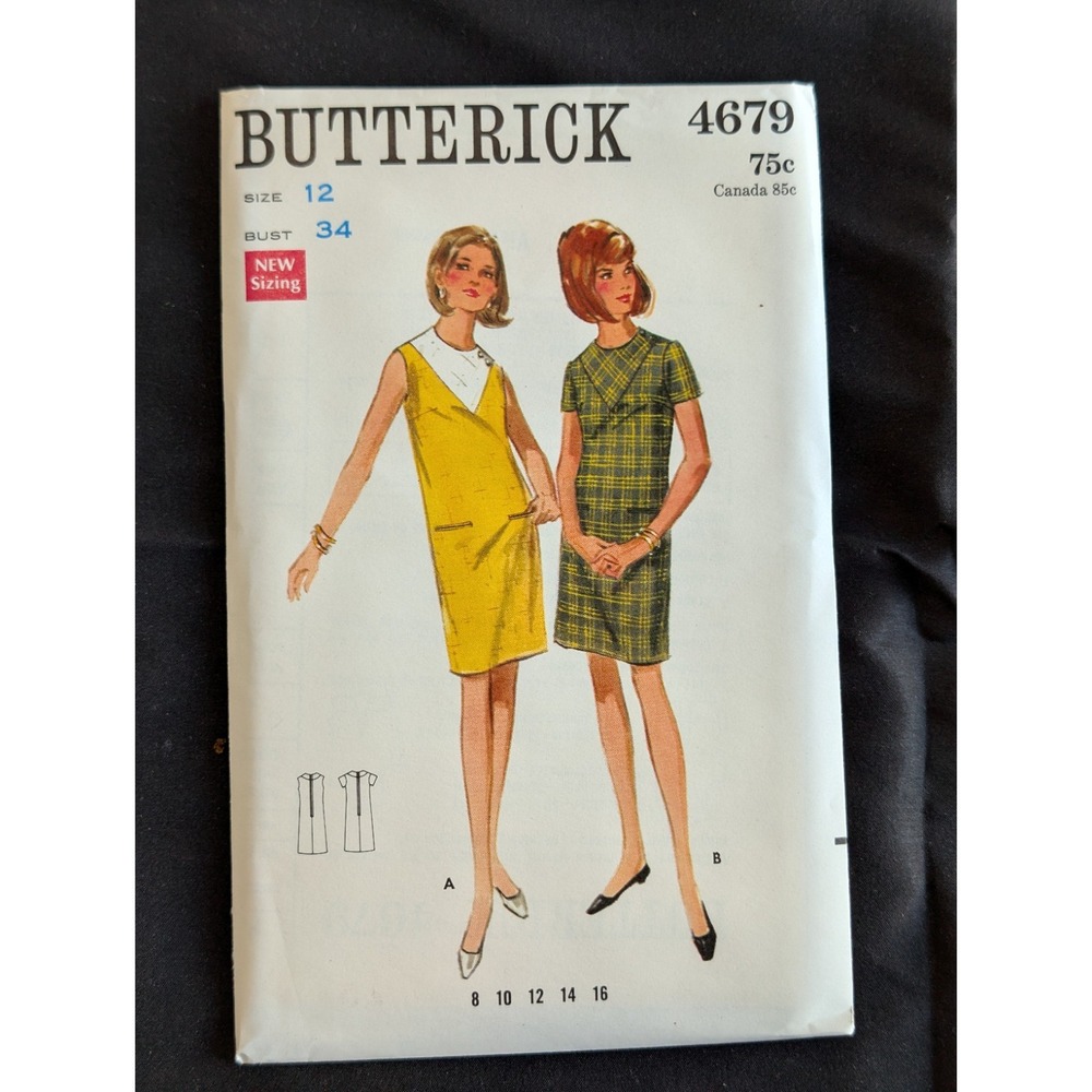 VTG 1968 Butterick 4679 Uncut Dress Size 12 Bust 34 Mod Retro Sewing Pattern